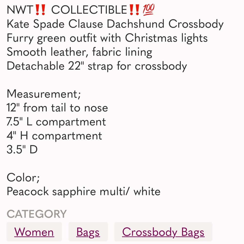 Kate spade Claude Christmas dachshund crossbody bag collectible K9365 nwt - Picture 16 of 16